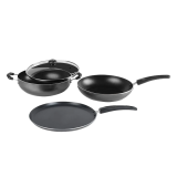 MR Kadai Tawa Frypan With Glass Lid Induction Base | Non stick 3 layer coating | IKTF GL 22