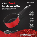 ‎Preethi | Dura Collection Non Stick Milk Pan | 16 cm | Glass Lid | Gas | Induction Compatible | Non Stick Effect | 5 star | Chilly Red