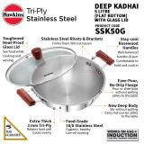 Hawkins Triply Stainless Steel Kadai with Glass Lid | 5 L | SSK50G