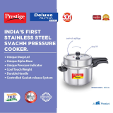 Prestige Svachh Deluxe Alpha  Outer Lid Induction Pressure Cooker | 8 L | Stainless Steel | Silver | 20253