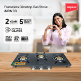 Impex AIRA Frameless Glass top Gas Stove | Black | 3 Burner