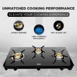 Preethi Luxe pro Gas Stove | 3 Burner | Stainless Steel | Black