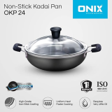 Onix OKP 24 Aluminium Non Stick Kadhai Pan with Lid | 2 L | 24 cm | Grey