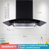 Elica WDFL 906 HAC LTW MS NERO Chimney | 1350 CMH | 90 cm | Auto Clean Curved Glass | Black