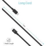 Portronics Lightning Cable POR-1089 | 1 m |  Konnect Core C Type - CTO LIGHTNING Cable | One Cable | Black