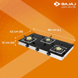 Bajaj 3 Burner Glass Top Gas Stove | Cast Iron Look | Black | 3BJGS7