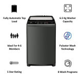 Haier 707 Series Fully Automatic Top Load Washing Machine | HWM65-707BKNZP | 6.5 KG 5 Star | Titanium Grey