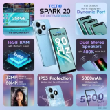 Tecno Spark 20 | 8 GB RAM | 128 GB | Magic Skin Blue