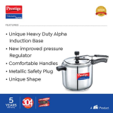 Prestige Nakshatra Alpha Pressure Cooker | 7 L | Stainless Steel Gas and Induction Compatible | Silver