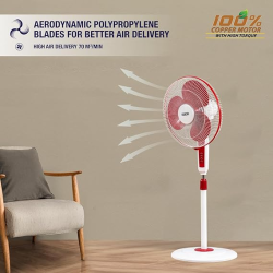 USHA Maxx Air Pedestal Fan | 400 mm | Red & White