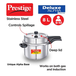 Prestige Svachh Deluxe Alpha  Outer Lid Induction Pressure Cooker | 8 L | Stainless Steel | Silver | 20253