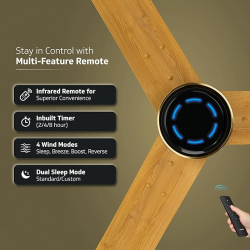 V-Guard INSIGHT-G Ceiling Fan | 1200 mm | BLDC Motor | Remote Control | Choco Gold Wood