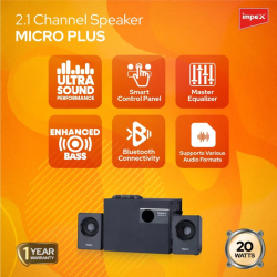 Impex Micro Plus Bluetooth Speaker | 2.1 Channel Multimedia Speaker System | 20 W | Remote Function | Black