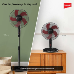 Impex Impulse Table pedestal 2 in 1 convertible fan | 400 mm | Red and Black