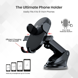 Portronics Clamp M3 Car Mobile Phone Holder | Stand for Dashboard & Windshield | Black