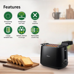 Philips Toaster and Sandwichmaker | 600 W | Black | HD 2583/90