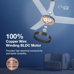 Havells Crista BLDC Motor Ceiling Fan | 1200 mm | Premium Finish with RF Remote | Low Noise 55dB | Pearl White Light Copper