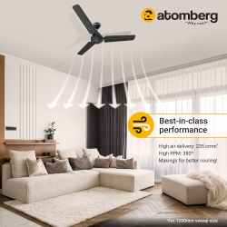 Atomberg Efficio Ceiling Fan | 1200 mm | Midnight Black