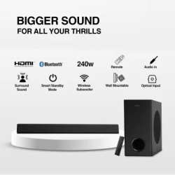 PHILIPS Soundbar | Dolby Digital with Wireless subwoofer | 240 W | Bluetooth | Black | TAB7007/94