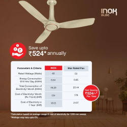 Havells  Inox BLDC Motor Ceiling Fan | 1200 mm | 5 Star | Gold Mist Cola