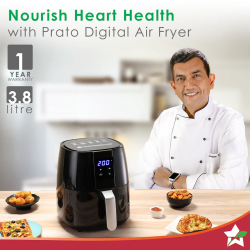 Wonderchef Prato Digital Air Fryer | 3.8 L | Non-stick Basket | 1450 Wattage | Black