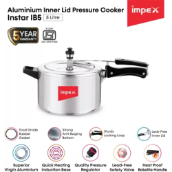 Impex Instar IB5 Inner Lid Induction Bottom Pressure Cooker | Aluminium | 5 L | Silver