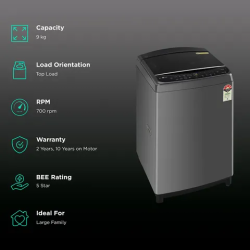 LG Fully Automatic Top Load Washing Machine | 9 kg | 5 Star |  Black | THD09SWM.ABMQEIL