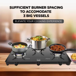 Preethi Luxe pro Gas Stove | 3 Burner | Stainless Steel | Black