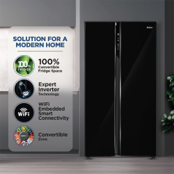 Haier Frost Free Side By Side Refrigerator | 602 L | Black Glass | HRS-682KGU1