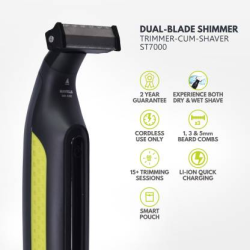 Havells ST 7000 Rechargeable Dual-Blade Shaver + Trimmer | Runtime: 60 min Trimmer for Men | Yellow