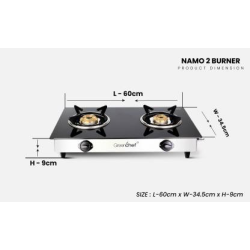 Greenchef NAMO Series Glass Manual Gas Stove | 2 Burners