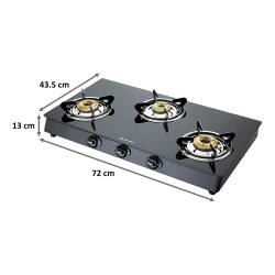 Bajaj 3BR GP6 Glass Top Gas Stove | Heavy Brass Burner For Superior Performance | 3 Burner | Black