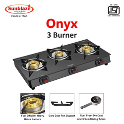 Sunblaze Onyx Glass Top 3 Brass Burner Gas Stove