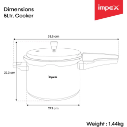 IMPEX Norma | Non-Induction Base Outer Lid Aluminium | 5 L Pressure Cooker | Aluminium | Silver