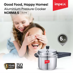 IMPEX Norma | Non-Induction Base Outer Lid Aluminium | 5 L Pressure Cooker | Aluminium | Silver