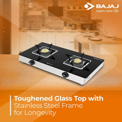 Bajaj Stainless Steel Glass Top Gas Stove | 2 Brass Burner | Black | 2BRGS7