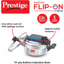 Prestige Svachh Flip-on Mini Stainless Steel Pressure Cooker | Spillage Control | 2 L | 18 cm | 20164