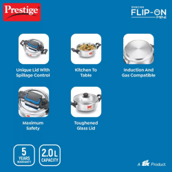 Prestige Svachh Flip-on Mini Stainless Steel Pressure Cooker | Spillage Control | 2 L | 18 cm | 20164