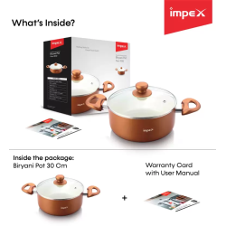 IMPEX PEARL 3012 Aluminium, Non-stick Pot with Lid |  30 cm diameter | 8 L capacity | Gold, Orange