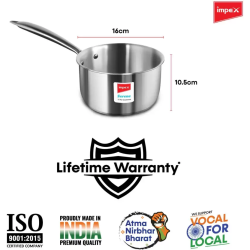 IMPEX Serene Triply Milk Pan | 16 cm diameter /1.7 L capacity | Stainless Steel