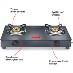 Prestige Magic Plus Glass Manual Gas Stove | 2 Burners | Black | GTMP 02