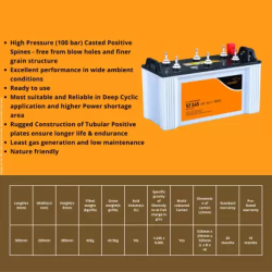 V-Guard VJ145 Flat Tubular Battery 135Ah | 40 Months Warranty VJ145 use with Pure Sine Wave Inverter