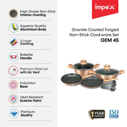 Impex GEM 4S Granite Coated Forged Nonstick Aluminium 10 Pcs Cookware Set (Suace Pan,Tawa Pan & Fry Pan)