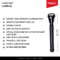 Impex Lumin X2 Torch | Rechargeable Super Bright LED Light Flashlight with Sharp & Long Range Beam | Machined Aircraft Aluminium Body |  Black