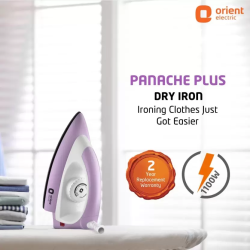 Orient Electric Panache Plus Dry Iron | 1100 W Dry Iron | White & Purple | DIPCP11LP