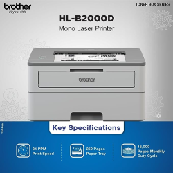 Brother Mono Laser Printer | HL-B2000D  | Auto Duplex Printing Toner Box Technology | Grey