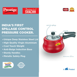 Prestige 2L Nakshatra Plus Svachh Inner Lid Aluminium Handi  | 5 years warranty |  Red