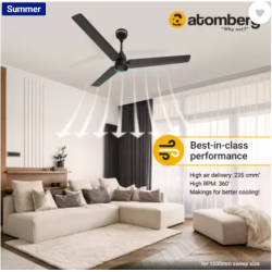 Atomberg Renesa Smart Ceiling Fan | 5 Star | 1200 mm | 3 Blade | Midnight Black