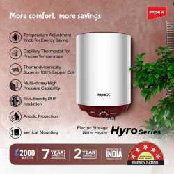 Impex Hyro Storage Water Heater | 6 L | Red & White