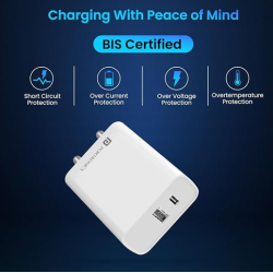 Portronics Adapto 70 33W Fast Charger Adapter with Dual Output | USB  Type C | White